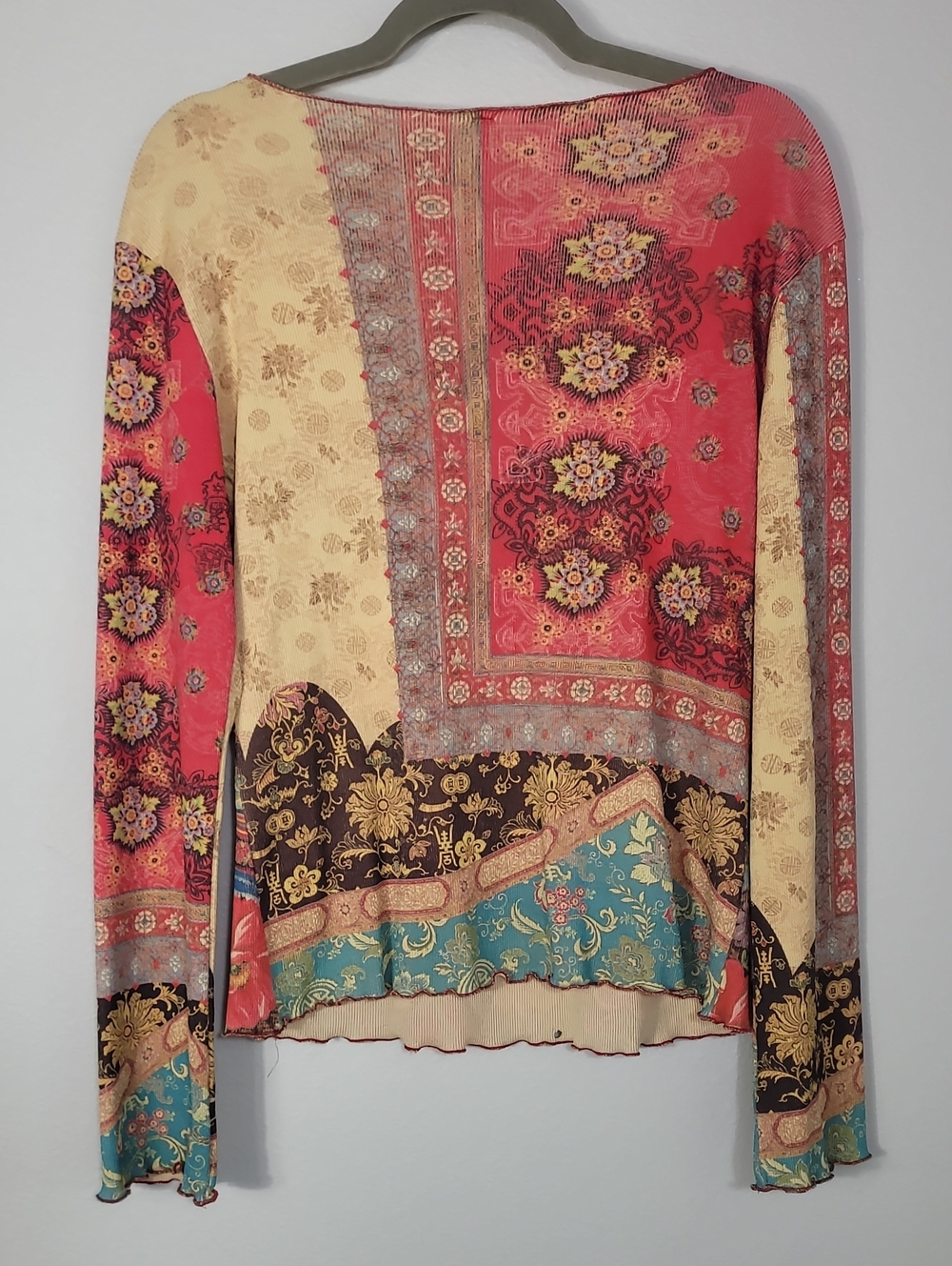 Vintage NU Construction Artsy Mixed Pattern Long Sleeve Top Size S/M - Picture 9 of 10